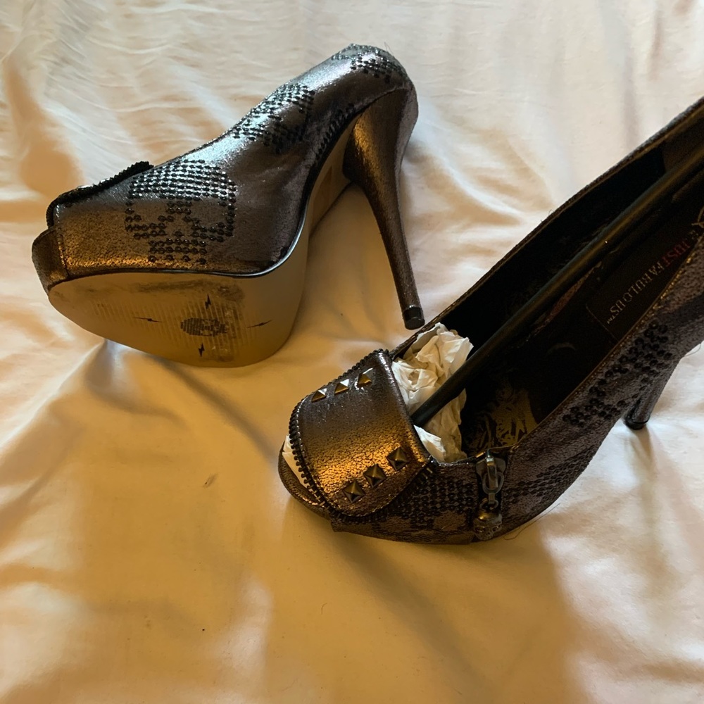 Silver studded skull heels